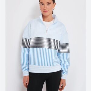 Addison Bay Varsity Quarter Zip. Blue and White Striped Pullover